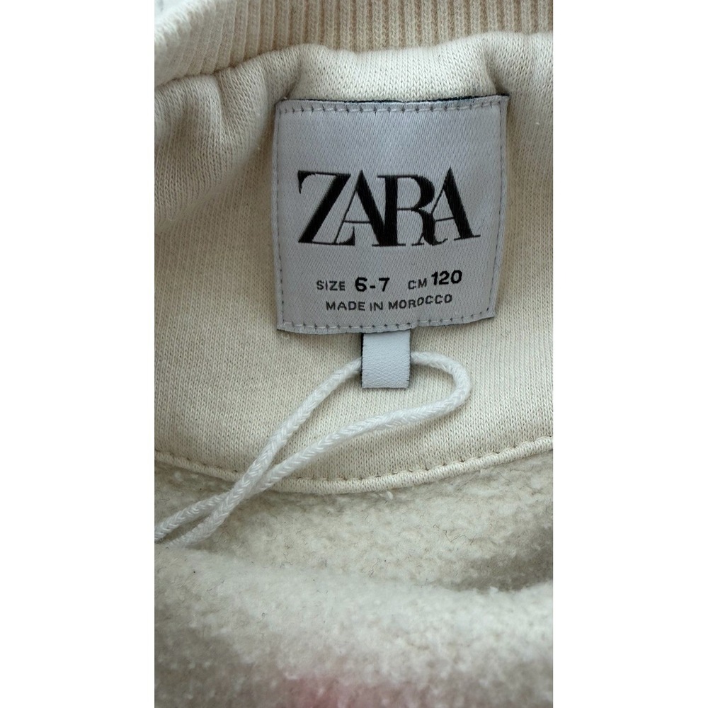 Zara Girls Sweatshirt Crewneck Cream w/ Black Flower Print Kids Size 6-7 Floral - Picture 7 of 9